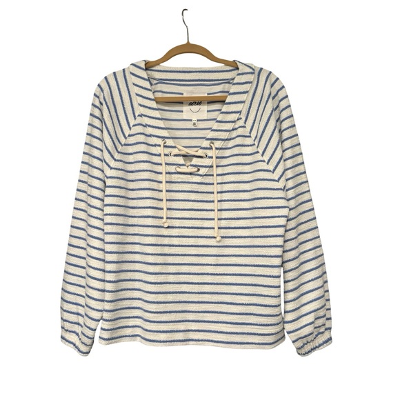 NWT, Aerie Striped Lace-Up Sweatshirt In Blue And White, Sz M - Picture 8 of 15